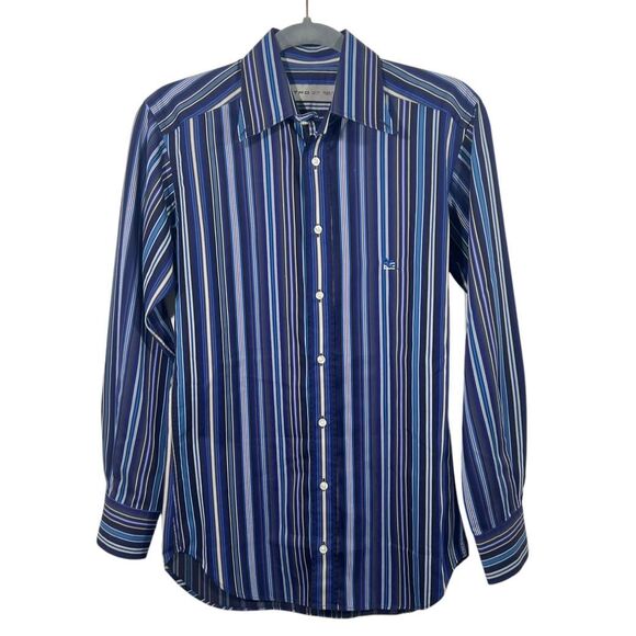 Etro Men's Button-Down Shirt Blue Striped Long Sleeves Size 37 See Measurements - Picture 2 of 14